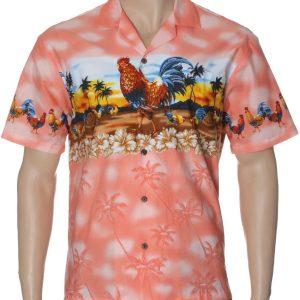 Men's Hawaiian Shirt - Kauai Rooster Polyester Aloha Print Casual Shirt