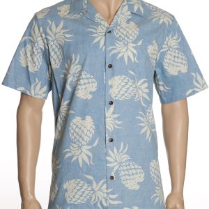 Men's Hawaiian Shirt - Polyester Lanai Pineapples Reverse Fabric Aloha Print Shirt