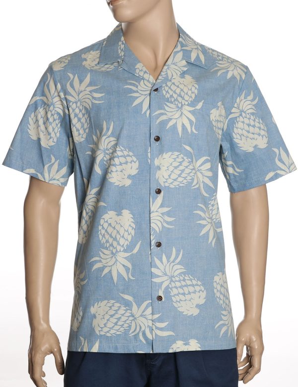 Men's Hawaiian Shirt - Polyester Lanai Pineapples Reverse Fabric Aloha Print Shirt
