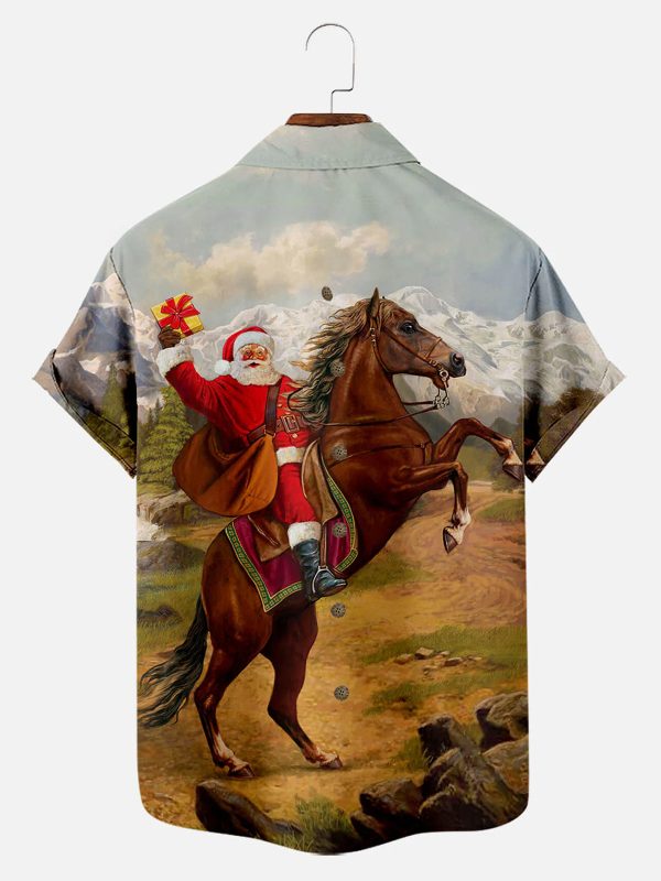 Men's Hawaiian Shirt - Funny Santa Cowboy Print Christmas Holiday Party Shirt - Image 2