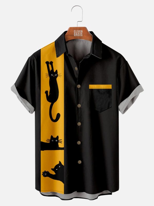 Men's Hawaiian Shirt - Funny Cats Bowling Design Casual Polyester Summer Shirt