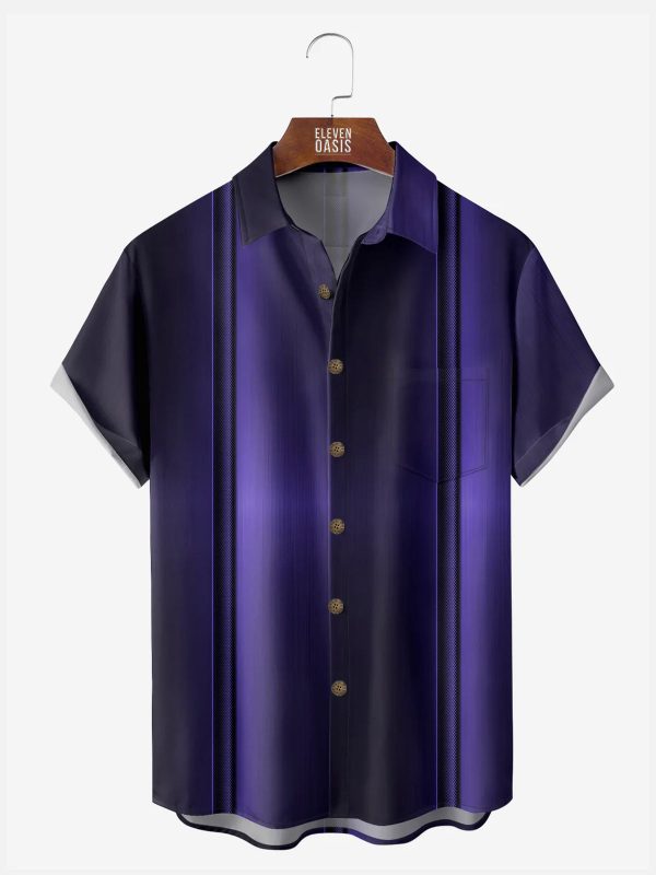 Men's Hawaiian Shirt - Purple Gradient Stripes Casual Polyester Everyday Summer Shirt