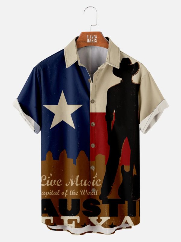 Men's Hawaiian Shirt - Austin Texas Landmark Print Polyester Travel-Inspired Summer Shirt