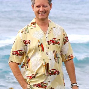 Men's Hawaiian Shirt - Long Boards Polyester Aloha Print Casual Shirt