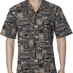 Men's Hawaiian Shirt - Polyester Makanui Tapa Aloha Print Shirt