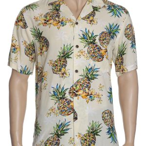Men's Hawaiian Shirt - Polyester Maui Pineapples Aloha Print Shirt