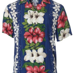 Men's Hawaiian Shirt - Hibiscus Polyester Panel Island Print Casual Summer Shirt