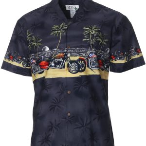 Men's Hawaiian Shirt - Motorcycle Border Polyester Print Casual Summer Shirt