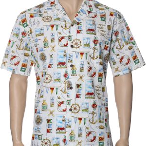 Men's Hawaiian Shirt - Polyester Nautical Aloha Print Shirt