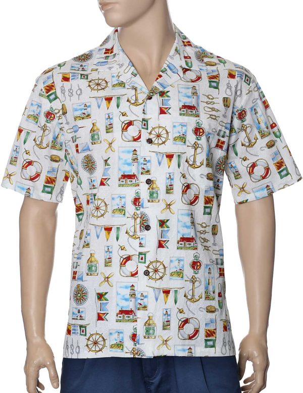 Men's Hawaiian Shirt - Polyester Nautical Aloha Print Shirt
