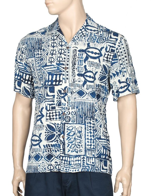 Men's Hawaiian Shirt - Polyester Ocean Blue Honu Aloha Print Shirt