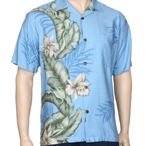 Men's Hawaiian Shirt - Polyester Orchid Panel Aloha Print Shirt