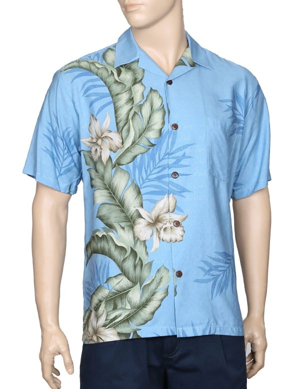 Men's Hawaiian Shirt - Polyester Orchid Panel Aloha Print Shirt