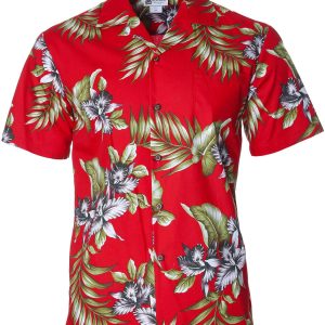 Men's Hawaiian Shirt - Orchids Polyester Aloha Print Casual Shirt