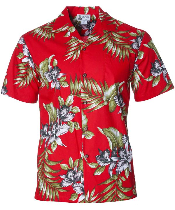 Men's Hawaiian Shirt - Orchids Polyester Aloha Print Casual Shirt