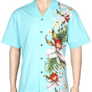 Men's Hawaiian Shirt - Polyester Orchids Side Panel Aloha Print Shirt