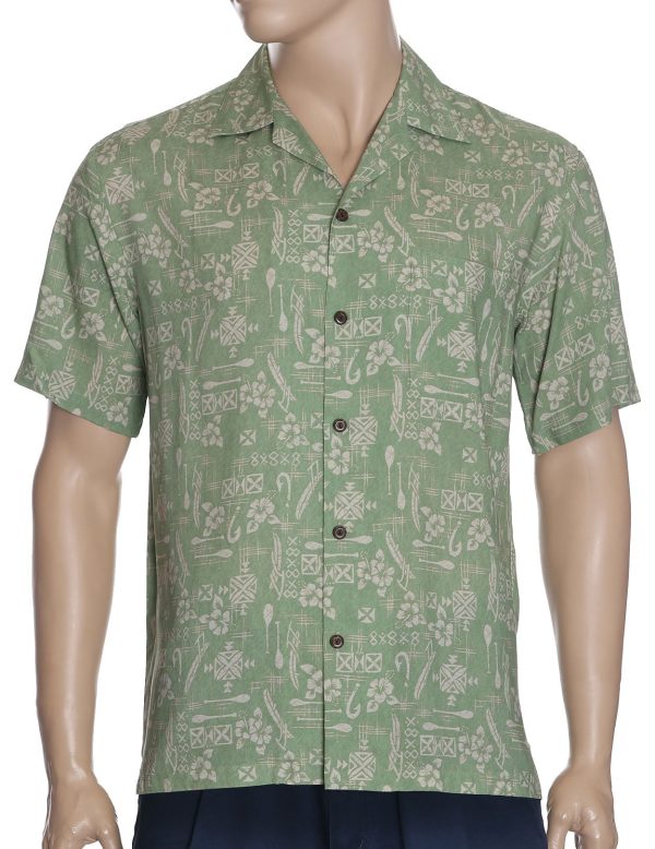 Men's Hawaiian Shirt - Polyester Paddles and Hibiscus Flowers Aloha Print Shirt