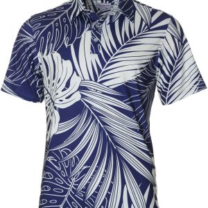 Men's Hawaiian Shirt - Palms Polyester Aloha Print Casual Summer Shirt
