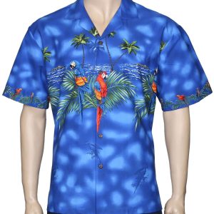 Men's Hawaiian Shirt - Polyester Parrots Aloha Print Shirt