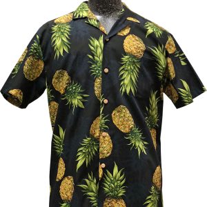 Men's Hawaiian Shirt - Mr. Pineapple Black Print Polyester Casual Summer Shirt