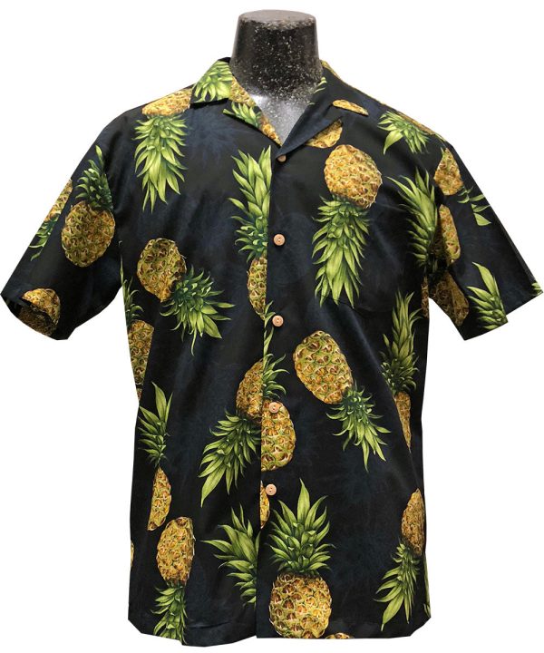 Men's Hawaiian Shirt - Mr. Pineapple Black Print Polyester Casual Summer Shirt