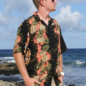 Men's Hawaiian Shirt - Polyester Pineapple Aloha Print Shirt
