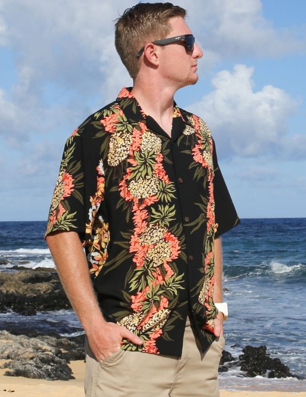 Men's Hawaiian Shirt - Polyester Pineapple Aloha Print Shirt