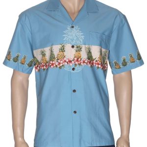 Men's Hawaiian Shirt - Polyester Pineapples Chest Border Aloha Print Shirt