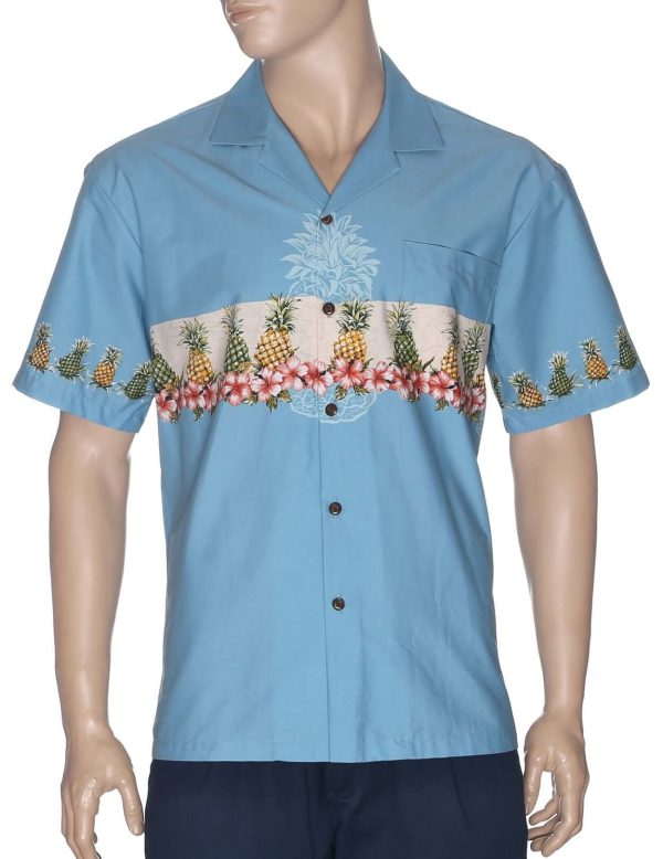 Men's Hawaiian Shirt - Polyester Pineapples Chest Border Aloha Print Shirt