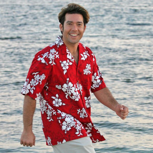 Men's Hawaiian Shirt - White Flower Red Print Polyester Casual Summer Shirt - Image 2