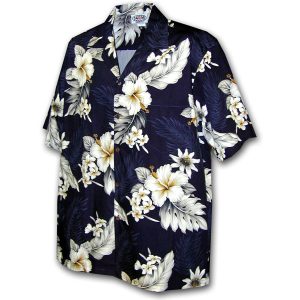 Men's Hawaiian Shirt - Floral Garden Navy Print Polyester Casual Summer Shirt