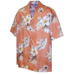 Men's Hawaiian Shirt - Floral Garden Peach Print Polyester Casual Summer Shirt