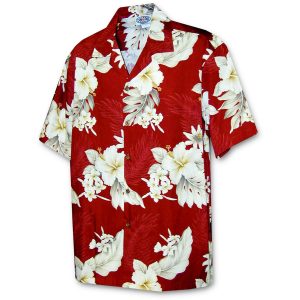 Men's Hawaiian Shirt - Floral Garden Red Print Polyester Casual Summer Shirt