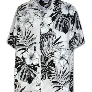 Men's Hawaiian Shirt - Big Hibiscus White Print Polyester Casual Summer Shirt