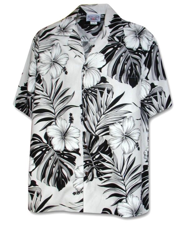 Men's Hawaiian Shirt - Big Hibiscus White Print Polyester Casual Summer Shirt