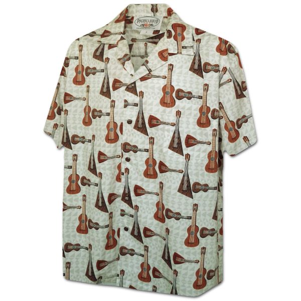 Men's Hawaiian Shirt - Ukulele Time Cream Print Polyester Casual Summer Shirt