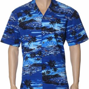 Men's Hawaiian Shirt - Polyester Planes Over Diamond Head Aloha Print Shirt
