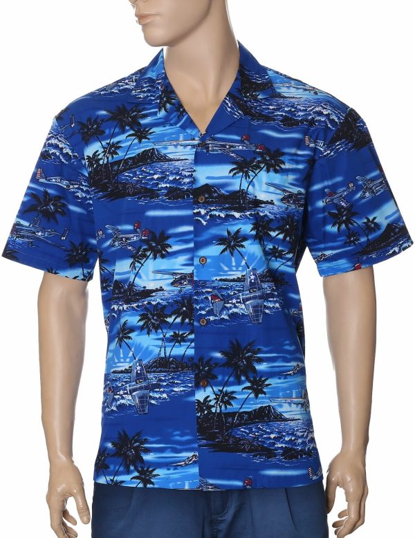 Men's Hawaiian Shirt - Polyester Planes Over Diamond Head Aloha Print Shirt