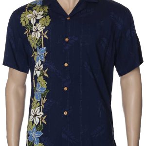 Men's Hawaiian Shirt - Polyester Plumeria Panel Aloha Print Shirt
