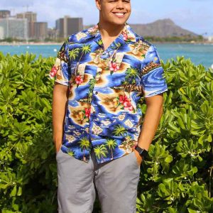 Men's Hawaiian Shirt - Polyester Polynesian Aloha Print Shirt