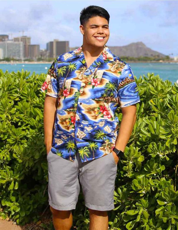 Men's Hawaiian Shirt - Polyester Polynesian Aloha Print Shirt
