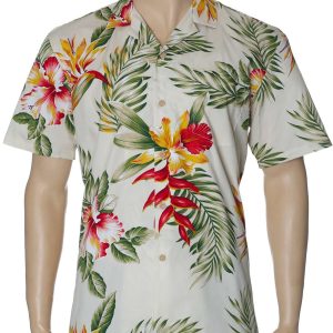 Men's Hawaiian Shirt - Puna Orchids Polyester Aloha Print Casual Shirt