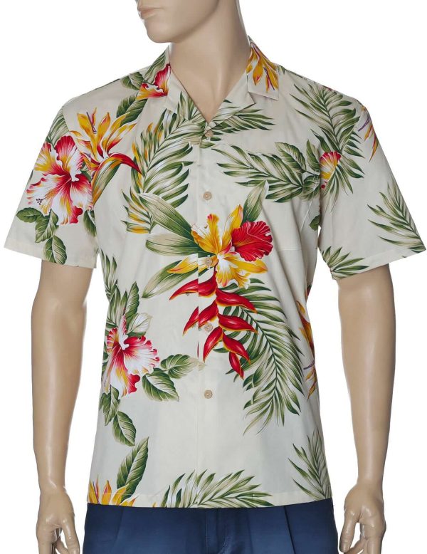 Men's Hawaiian Shirt - Puna Orchids Polyester Aloha Print Casual Shirt