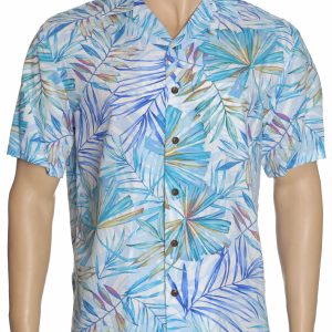 Men's Hawaiian Shirt - Polyester Aloha Watercolors Palms Print Casual Shirt