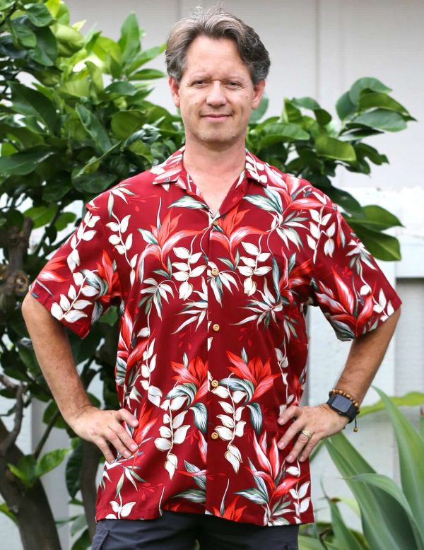 Men's Hawaiian Shirt - Heliconia Polyester Aloha Print Casual Shirt