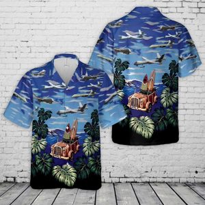 U.S. Air Force MQ-9A Reaper Hawaiian Shirt for Men - Military Aircraft Design & Tropical Elements, Perfect for Aviation Fans