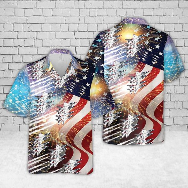 U.S. Air Force Thunderbirds Hawaiian Shirt for Men - Patriotic Military Aircraft Design & American Flag Theme, Perfect for Aviation Enthusiasts