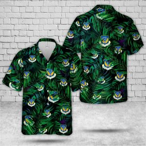 US Air Force Thirteenth Air Force (PACAF) Hawaiian Shirt for Men - Military Emblem & Tropical Leaf Design, Perfect for Veterans and Air Force Fans
