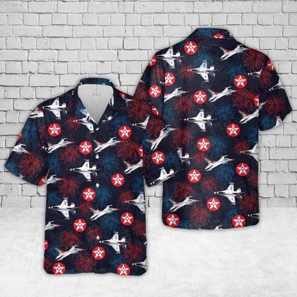 U.S. Air Force Thunderbirds Hawaiian Shirt for Men - Patriotic Military Jets & Firework Design, Ideal for Aviation Enthusiasts