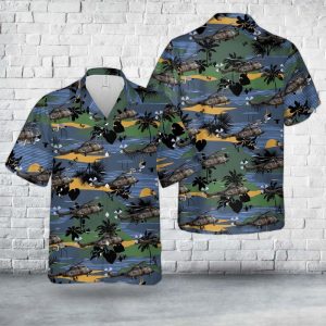 Royal Netherlands Air Force Eurocopter AS 532U2 Cougar Hawaiian Shirt for Men - Military Helicopter & Tropical Design, Ideal for Aviation Fans